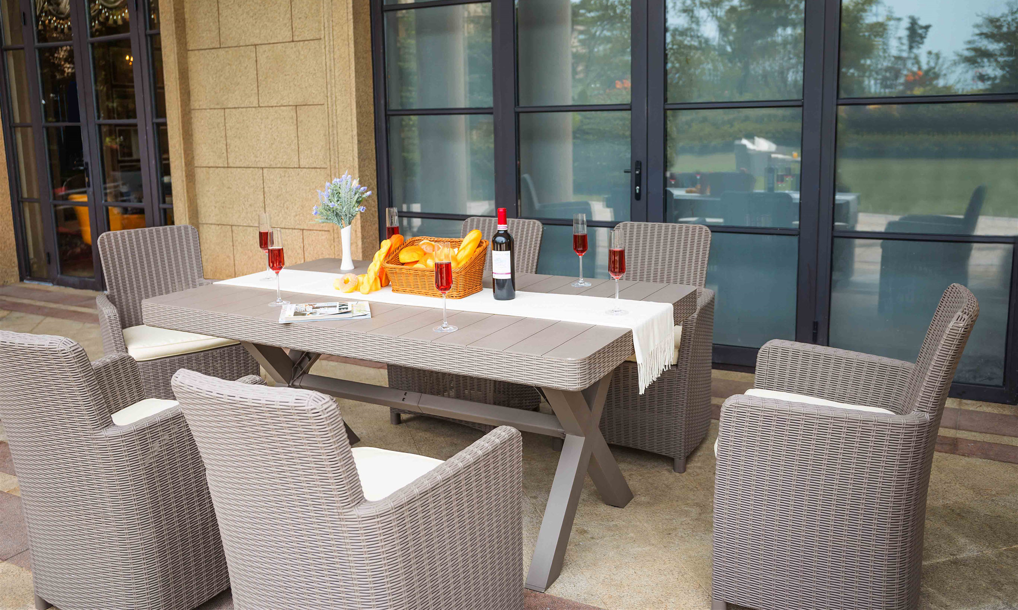 MD-081&MD-085 / 6 Seat Rectangle - Wicker Dining Set - Eton Chair 